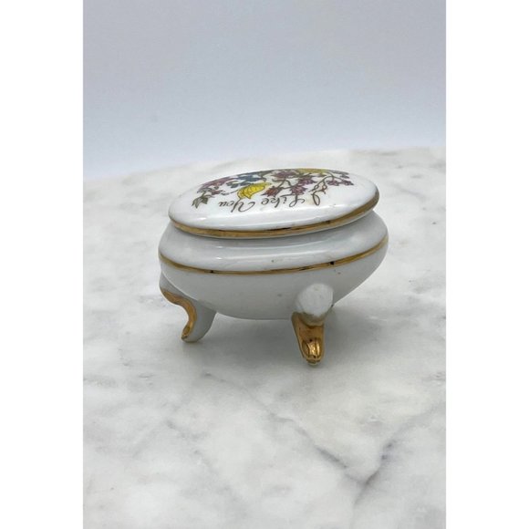 Small Floral Trinket Ring Box Gold Trim Friendship Japan Porcelain Wildflowers - Picture 5 of 9